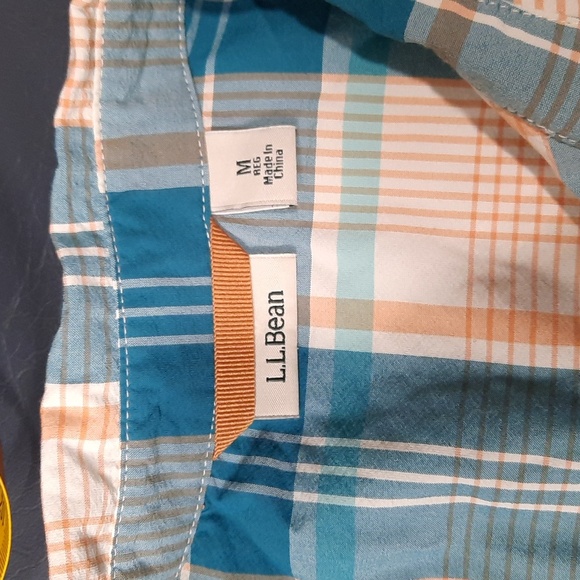 L.L.Bean teal plaid short sleeve beach cruiser button up top, size medium - Picture 9 of 11